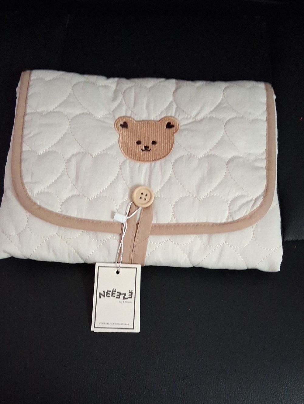 Quilted Bear Applique Clutch - Cream & Beige